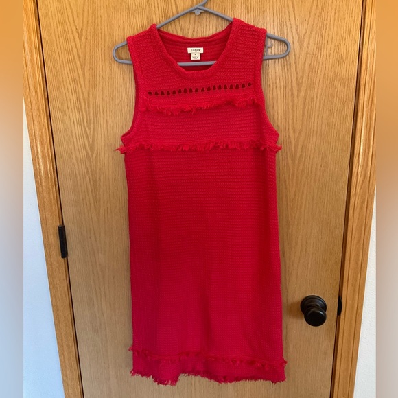 J. Crew Dresses & Skirts - J. Crew red cotton sweater dress women medium with Fringe, HOLIDAYS Christmas